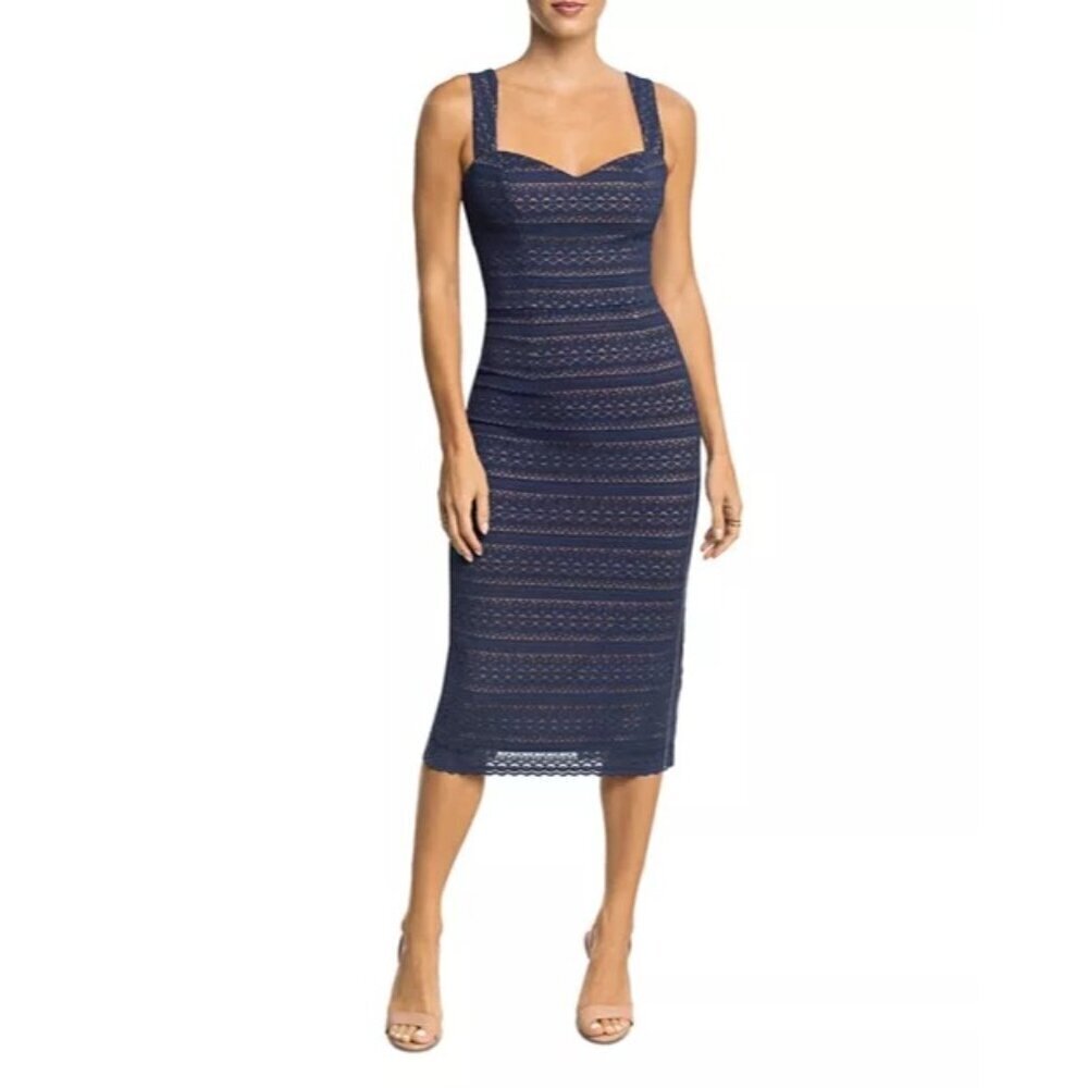 NWT Dress The Population Navy Nicole Lace Sheath Midi Dress Women's Size L